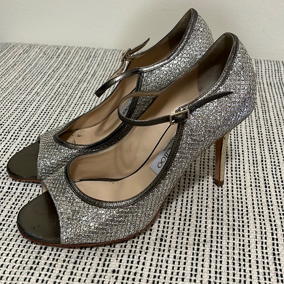 Jimmy Choo | Shoes | Jimmy Choo Champagne Glitter Fabric Heel Size